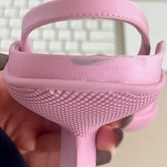 Prada Pink Kitten Heels Canvas Pleated Accents Slingback Pumps Size 6.5 - Picture 7 of 9